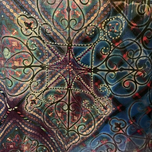 Kiara Stretchy Top Tunic Scarf Multi Color Print Embellished Rhinestones. XXL - Picture 5 of 7
